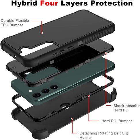 Casewind for Samsung Galaxy S22 Case,[Built-in Kickstand & Swivel Belt-Clip Holster] Combo Shell Thin Rugged Men Boys Heavy Duty Full Body Shockproof Protective Phone Case for Samsung Galaxy S22,Black in Saudi Arabia