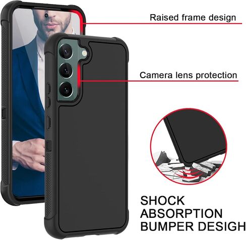 Casewind for Samsung Galaxy S22 Case,[Built-in Kickstand & Swivel Belt-Clip Holster] Combo Shell Thin Rugged Men Boys Heavy Duty Full Body Shockproof Protective Phone Case for Samsung Galaxy S22,Black in Saudi Arabia