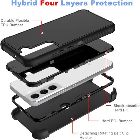 حافظة Casewind لهاتف Samsung Galaxy S22، [مسند مدمج وحافظة بمشبك حزام دوار] حافظة هاتف واقية رفيعة ومتينة للرجال والأولاد شديدة التحمل مضادة للصدمات لهاتف Samsung Galaxy S22، أسود in Kuwait