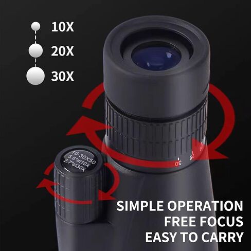 منظار تكبير صغير عالي القوة 10-30X50، منظار أحادي مقاوم للماء مع مشبك للهاتف الذكي، تلسكوب السماء المرصعة بالنجوم مع حامل ثلاثي القوائم، أفكار هدايا للرجال، ملحقات التخييم، هدية قوارب الصيد للرجال والنساء in Kuwait