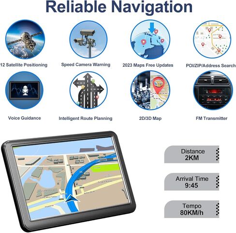 نظام تحديد المواقع العالمي للسيارة والشاحنة 2023 من ليهوي مع خرائط US/CA/MX بدون اتصال بتحديثات مجانية مدى الحياة، شاشة لمس 7 انش، توجيه صوتي، تحذير كاميرا السرعة، مركبة ار في جي بي اس بارا كاروس in Kuwait