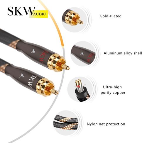 SKW Audiophiles كابل RCA 2RCA ذكر إلى 2RCA ذكر كابل توصيل نظام HiFi بقطر 7 مم 3.2 قدم/1 متر in Kuwait