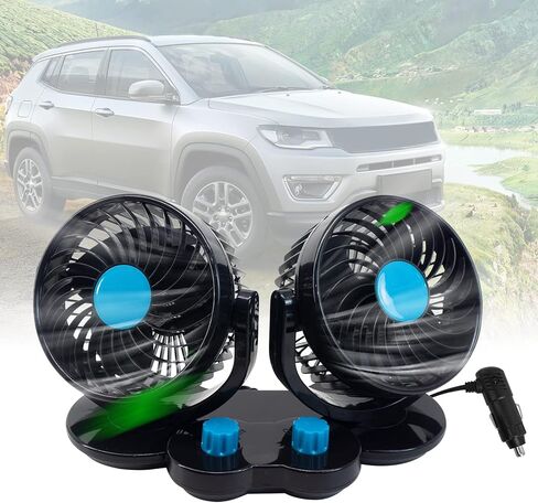 zmoso 12V Car Fans, Cooling Air Fan Powerful Dashboard Electric Car Fan with 360 Degree Adjustable Dual Head That Plugs into Cigarette Lighter Low Noise Automobile Vehicle Fan for Sedan SUV RV Boat in Kuwait