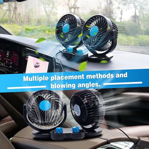 zmoso 12V Car Fans, Cooling Air Fan Powerful Dashboard Electric Car Fan with 360 Degree Adjustable Dual Head That Plugs into Cigarette Lighter Low Noise Automobile Vehicle Fan for Sedan SUV RV Boat in Kuwait