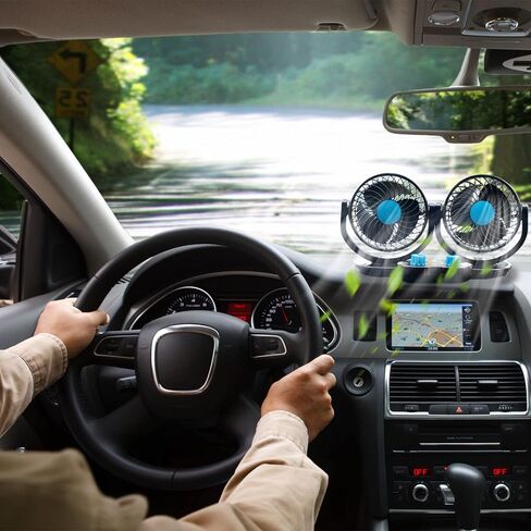 zmoso 12V Car Fans, Cooling Air Fan Powerful Dashboard Electric Car Fan with 360 Degree Adjustable Dual Head That Plugs into Cigarette Lighter Low Noise Automobile Vehicle Fan for Sedan SUV RV Boat in Kuwait