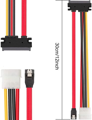 DKARDU 2 Pack SATA 22 Pin Serial ATA Data and Power Combo Cable، 4 Pin IDE LP4 كابل الطاقة + 22 Pin SATA إلى 7Pin Serial ATA Cable لمحرك الأقراص الصلبة SDD HDD 30 سم 12 بوصة in Saudi Arabia