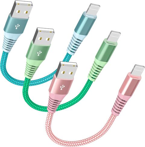 [Apple MFi Certified] iPhone Charger Fast Charging, 3Pack 8Inch Short Lightning Cable USB to Lightning Fast Charging Nylon Braided Cord Data Sync for iPhone 14 13 12 11 XR XS X 8 7 6 Airpods PowerBank in Kuwait