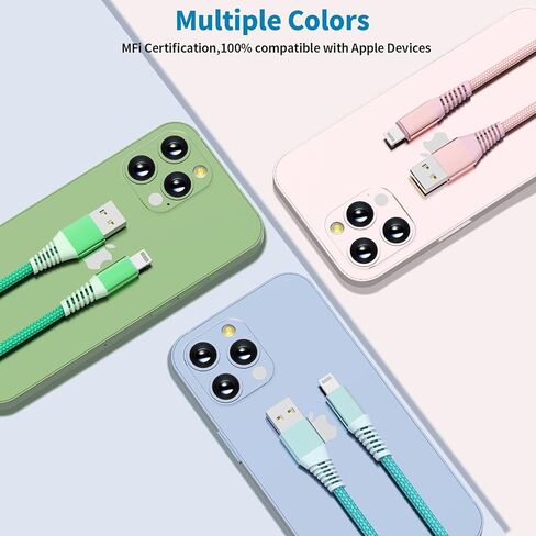 [Apple MFi Certified] iPhone Charger Fast Charging, 3Pack 8Inch Short Lightning Cable USB to Lightning Fast Charging Nylon Braided Cord Data Sync for iPhone 14 13 12 11 XR XS X 8 7 6 Airpods PowerBank in Kuwait