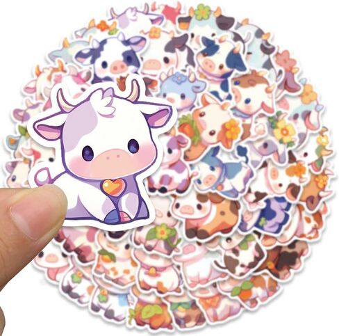 Cute Cow Animal Stickers for Kids Teens, 50Pcs Kawaii Rainbow Cattle Decals in Saudi Arabia
