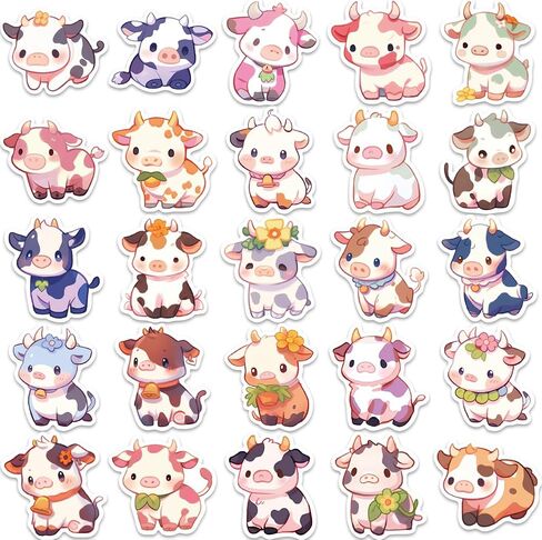 Cute Cow Animal Stickers for Kids Teens, 50Pcs Kawaii Rainbow Cattle Decals in Saudi Arabia