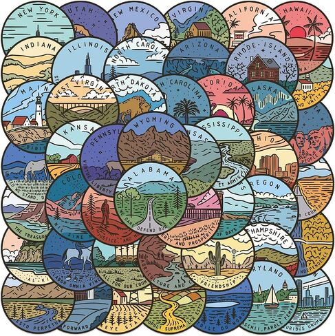United States Map Stickers, Travel USA Map Stickers Pack, 50Pcs Funimost Waterproof Vinyl Stickers for Water Bottles Laptop Guitar Computer Phone Scrapbook Car Decals, Graffiti Stickers for Kids Teens Adults (Map) in Kuwait