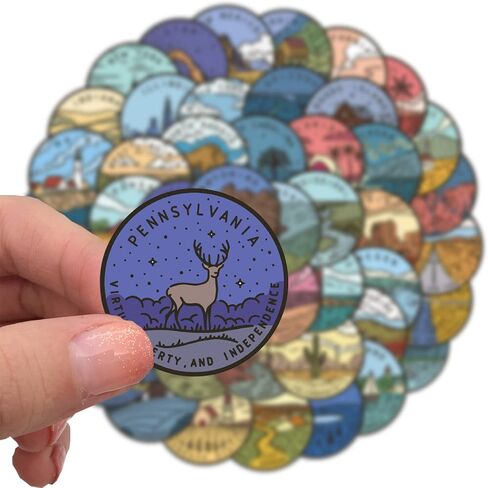United States Map Stickers, Travel USA Map Stickers Pack, 50Pcs Funimost Waterproof Vinyl Stickers for Water Bottles Laptop Guitar Computer Phone Scrapbook Car Decals, Graffiti Stickers for Kids Teens Adults (Map) in Kuwait