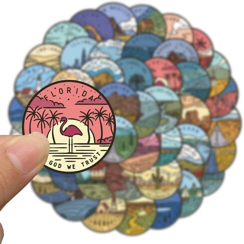 United States Map Stickers, Travel USA Map Stickers Pack, 50Pcs Funimost Waterproof Vinyl Stickers for Water Bottles Laptop Guitar Computer Phone Scrapbook Car Decals, Graffiti Stickers for Kids Teens Adults (Map) in Kuwait