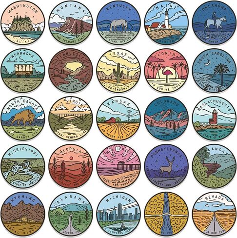 United States Map Stickers, Travel USA Map Stickers Pack, 50Pcs Funimost Waterproof Vinyl Stickers for Water Bottles Laptop Guitar Computer Phone Scrapbook Car Decals, Graffiti Stickers for Kids Teens Adults (Map) in Kuwait