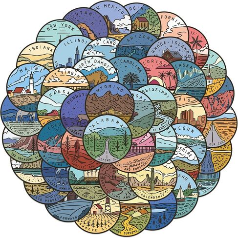 United States Map Stickers, Travel USA Map Stickers Pack, 50Pcs Funimost Waterproof Vinyl Stickers for Water Bottles Laptop Guitar Computer Phone Scrapbook Car Decals, Graffiti Stickers for Kids Teens Adults (Map) in Kuwait