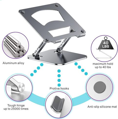 Easegain Laptop Stand, Adjustable Laptop Stand for Desk, Aluminum Laptop Stand with Heat-Vent and Adjustable,Laptop Stand for MacBook,Air, Pro, Lenovo,Dell, XPS More 10-17" Laptop in Kuwait