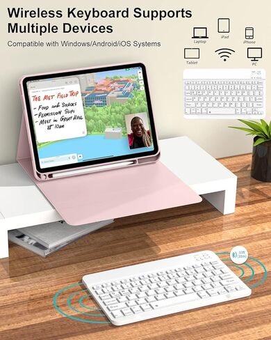 حافظة SQBEBS مع لوحة مفاتيح لجهاز iPad الجيل العاشر 10.9 بوصة، لوحة مفاتيح بلوتوث قابلة للفصل، غطاء لوحة مفاتيح قابل للطي مع حامل قلم لجهاز iPad 10.9 2022، أزرق فاتح in Kuwait