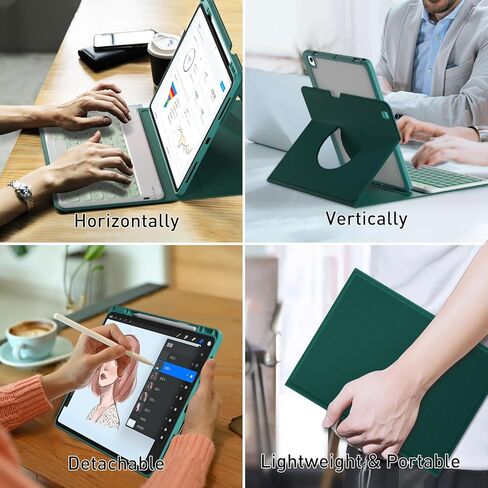 حافظة لوحة المفاتيح Lucset لجهاز iPad Pro 12.9 بوصة الجيل السادس والخامس والرابع الثالث، لوحة مفاتيح لاسلكية قابلة للفصل بإضاءة خلفية 7 ألوان، غطاء نحيف قابل للطي ذكي قابل للدوران 360 درجة مع حامل أقلام، أزرق مخضر in Kuwait