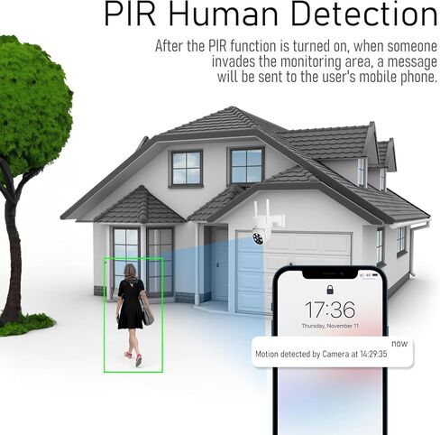 YoLuKe 4MP PTZ بطارية كاميرا أمان تعمل بالطاقة الشمسية، كاميرا خارجية تعمل بالطاقة الشمسية مع إنذارات بصرية صوتية، رؤية ليلية ملونة، بطارية 9000 مللي أمبير، كشف حركة PIR، صوت ثنائي الاتجاه، IP65 مقاوم للماء in Kuwait