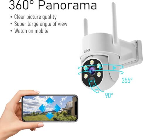 YoLuKe 4MP PTZ بطارية كاميرا أمان تعمل بالطاقة الشمسية، كاميرا خارجية تعمل بالطاقة الشمسية مع إنذارات بصرية صوتية، رؤية ليلية ملونة، بطارية 9000 مللي أمبير، كشف حركة PIR، صوت ثنائي الاتجاه، IP65 مقاوم للماء in Kuwait
