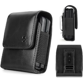 Case for Moto Razr+ / Razr 2023 / Galaxy Z Flip 5 4 3 Phone Case Black Balistic Nylon Leather Vertical Pouch [Belt Loop, Metal Clip, Magnetic Closure] for Samsung Z Flip 5 5G, Z Flip3