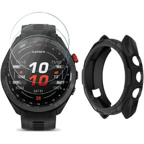SHUAXI Watch Screen Protector (3+1Pack) Compatible for Garmin Approach S70 47mm, Tempered Glass Film Anti-Scratch High Definition Full Coverage and Soft TPU Protective Case in Kuwait