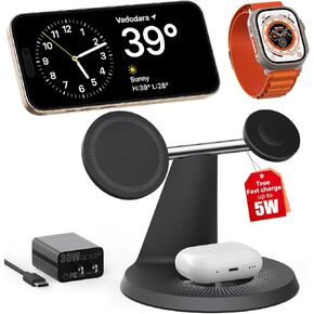 3 in 1 Charging Station for Apple Devices,Mag-Safe Charger Stand Fast Charging,Wireless Charger for iPhone 15/14/13/12 Series,Apple Watch Series 1-9/Ultra,AirPods Pro(30W USB-C Charger Included)