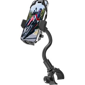 حامل هاتف دراجة نارية بذراع طويل من Aozcu، [حبل آمن مطور] حامل هاتف محمول للدراجة لسكوتر ATV، حامل هاتف بمقود يدور 360 درجة لدراجة التجوال الجبلية، مناسب لهاتف iPhone وAndroid مقاس 4-7 بوصات in Kuwait