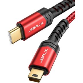 JSAUX Mini USB to USB C Cable, Durable Mini B Charging Cord, 6.6FT, Red in Kuwait