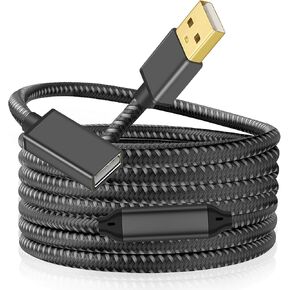 كابل تمديد USB بطول 50 قدمًا: مجدول، قوي، بدون رائحة، نقل بيانات ثابت سلك USB 2.0 A إلى B غلاف من سبائك الألومنيوم مطلي بالذهب، سرعة عالية 480 ميجابت في الثانية