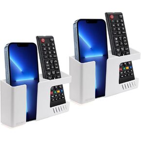 حامل هاتف مثبت على الحائط من Decobay D3، هواتف محمولة مثبتة على الحائط خالية من الثقب، يمكن شحنها للحامل، صندوق تخزين لاصق للتحكم عن بعد بجانب السرير رف الهاتف المحمول الكسول، صندوق تخزين متعدد الأغراض (عبوتان باللون الأبيض) in Kuwait