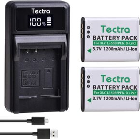 Tectra 2 Pack LI-50B D-LI92 Batteries and LED USB Charger Compatible with Olympus VR-340 1010 1020 1030SW Tough 6000 6020 8000 8010 MJU 1010 1020 TG 610 620 630 810 XZ-1 XZ-10 in Kuwait