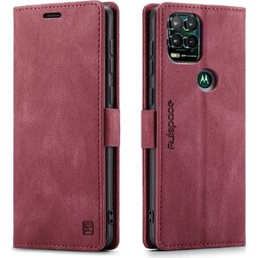 حافظة HAII لهاتف Moto G Stylus 5G 2021، حافظة محفظة قابلة للطي من جلد البولي يوريثان مع حامل للبطاقات ومسند إغلاق مغناطيسي وغطاء هاتف مقاوم للصدمات لهاتف Motorola Moto G Stylus 5G 2021 (أحمر)