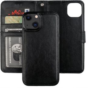 Bocasal Detachable Wallet Case for iPhone 13 Mini RFID Blocking Card Slots Holder Premium PU Leather Magnetic Kickstand Shockproof Wrist Strap Removable Flip Protective Cover 5G 5.4 inch (Black)