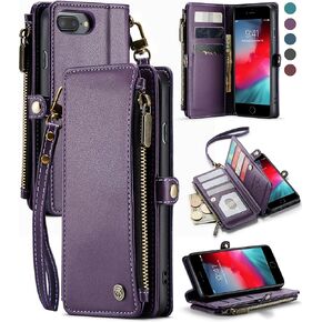 Defencase for iPhone 8 Plus Case, for iPhone 8 Plus Wallet Case for Women Men, Durable Leather Strap Zipper Card Holder Wallet Phone Case for iPhone 7 Plus & iPhone 8 Plus, Rose Pink in Kuwait