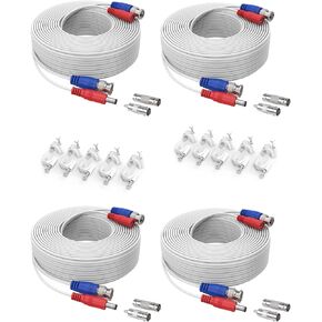 SANNCE 4-Pack 100ft BNC Video and Power Security Camera Cable with BNC Connectors and RCA Adapters for CCTV Camera System 100pcs Cable Clips Included (White) in Kuwait