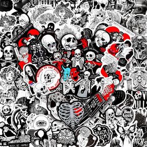 300 Pieces Gothic Stickers Black White Skull Stickers Vinyl Waterproof Decals for Skateboard Water Bottle Notebook Computer, Phone in Kuwait