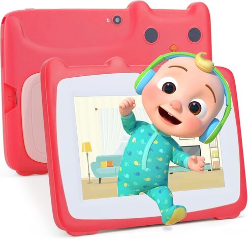 C idea 7 inch Kids Tablet, Android 12 Tablet for Kids with Kid-Proof Case 32GB+32GB Expandable Storage HD Dual Camera WiFi Children’s Tablet for Toddler Boys Girls Playing and Learning (Rose Red) in Kuwait