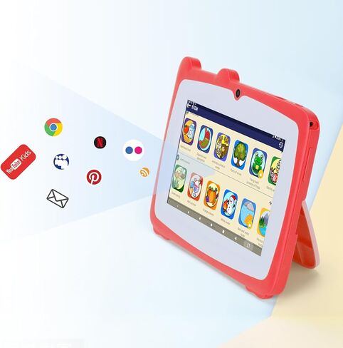 C idea 7 inch Kids Tablet, Android 12 Tablet for Kids with Kid-Proof Case 32GB+32GB Expandable Storage HD Dual Camera WiFi Children’s Tablet for Toddler Boys Girls Playing and Learning (Rose Red) in Kuwait