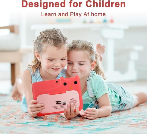 C idea 7 inch Kids Tablet, Android 12 Tablet for Kids with Kid-Proof Case 32GB+32GB Expandable Storage HD Dual Camera WiFi Children’s Tablet for Toddler Boys Girls Playing and Learning (Rose Red) in Kuwait