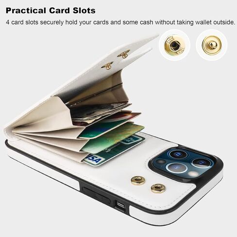 Folosu Compatible with iPhone 13 Pro Case Wallet with Card Holder, 360°Rotation Finger Ring Holder Kickstand Protective RFID Blocking PU Leather Double Buttons Flip Cover 6.1 Inch Rose Gold in Saudi Arabia