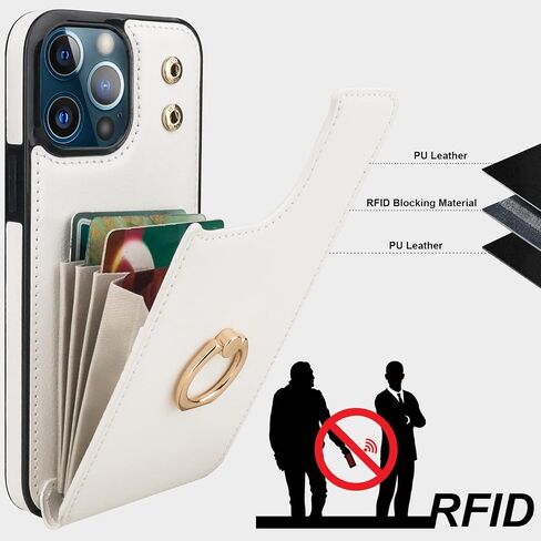 Folosu Compatible with iPhone 13 Pro Case Wallet with Card Holder, 360°Rotation Finger Ring Holder Kickstand Protective RFID Blocking PU Leather Double Buttons Flip Cover 6.1 Inch Rose Gold in Saudi Arabia