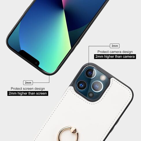 Folosu Compatible with iPhone 13 Pro Case Wallet with Card Holder, 360°Rotation Finger Ring Holder Kickstand Protective RFID Blocking PU Leather Double Buttons Flip Cover 6.1 Inch Rose Gold in Saudi Arabia
