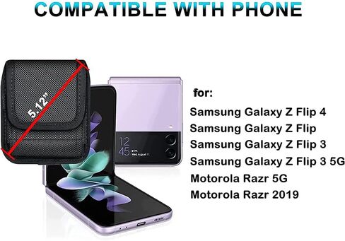 Case for Moto Razr+ / Razr 2023 / Galaxy Z Flip 5 4 3 Phone Case Black Balistic Nylon Leather Vertical Pouch [Belt Loop, Metal Clip, Magnetic Closure] for Samsung Z Flip 5 5G, Z Flip3 in Saudi Arabia