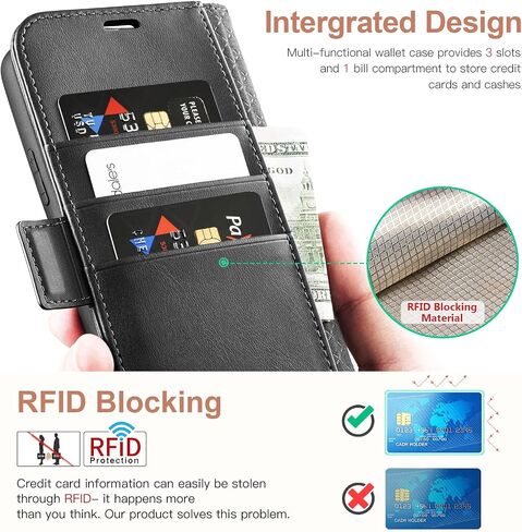 OCASE Compatible with Galaxy S22 5G Wallet Case, PU Leather Flip Folio Case with Card Holders RFID Blocking Kickstand [Shockproof TPU Inner Shell] Phone Cover 6.1 Inch (2022) - Black in Saudi Arabia