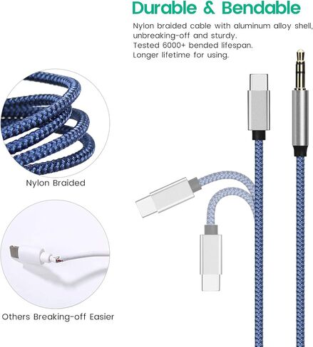 YEAOI 2-Pack Car Aux Cord for iPhone 15/15 Plus/15 Pro/15 Pro Max، USB C إلى 3.5 ملم جاك محول الصوت، 3.3 قدم in Kuwait