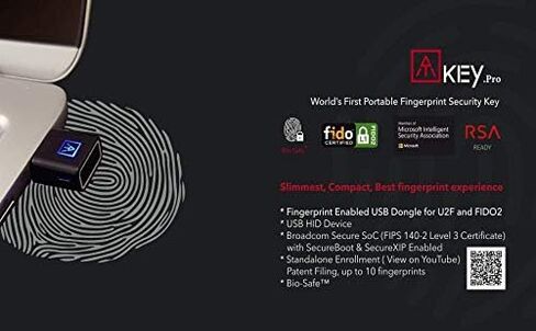 AUTHENTREND ATKey.Pro - مفتاح أمان معتمد من FIDO2، منافذ USB-C لمصادقة بصمات الأصابع، حماية الحسابات عبر الإنترنت: Windows، Linux، Mac OS، Google، Bank of America، Facebook، Twitter، Apple in Kuwait