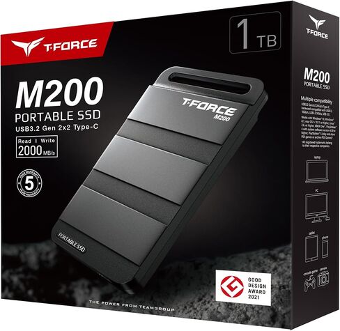 TEAMGROUP T-Force M200 Portable SSD 2TB USB3.2 Gen2x2 Type-C Read up to 1800MB/s Write up to 1500MB/s Compatible with PS5 & Xbox & Chrome OS T8FED9001T0C102 in Saudi Arabia