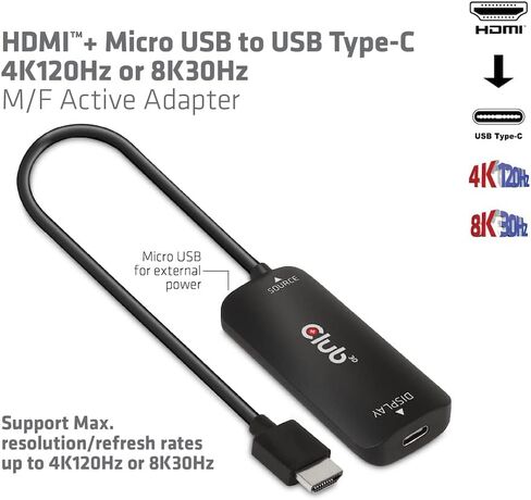 كلوب 3دي CAC-1336 HDMI™+ مايكرو USB الى USB نوع C 4K120Hz او 8K30Hz M/F محول نشط in Saudi Arabia
