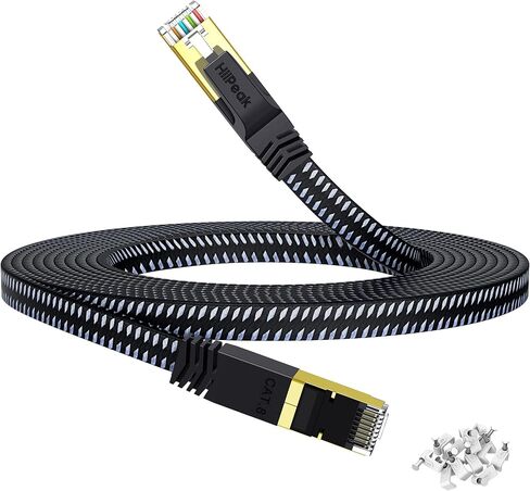 كابل إيثرنت HiiPeak Cat 8 بطول 5 أقدام - كابل إنترنت مسطح Cat8 كابلات شبكة LAN عالية السرعة مع موصل مطلي بالذهب RJ45، متوافق مع Cat5/Cat6/Cat7، أبيض (5 أقدام) in Kuwait